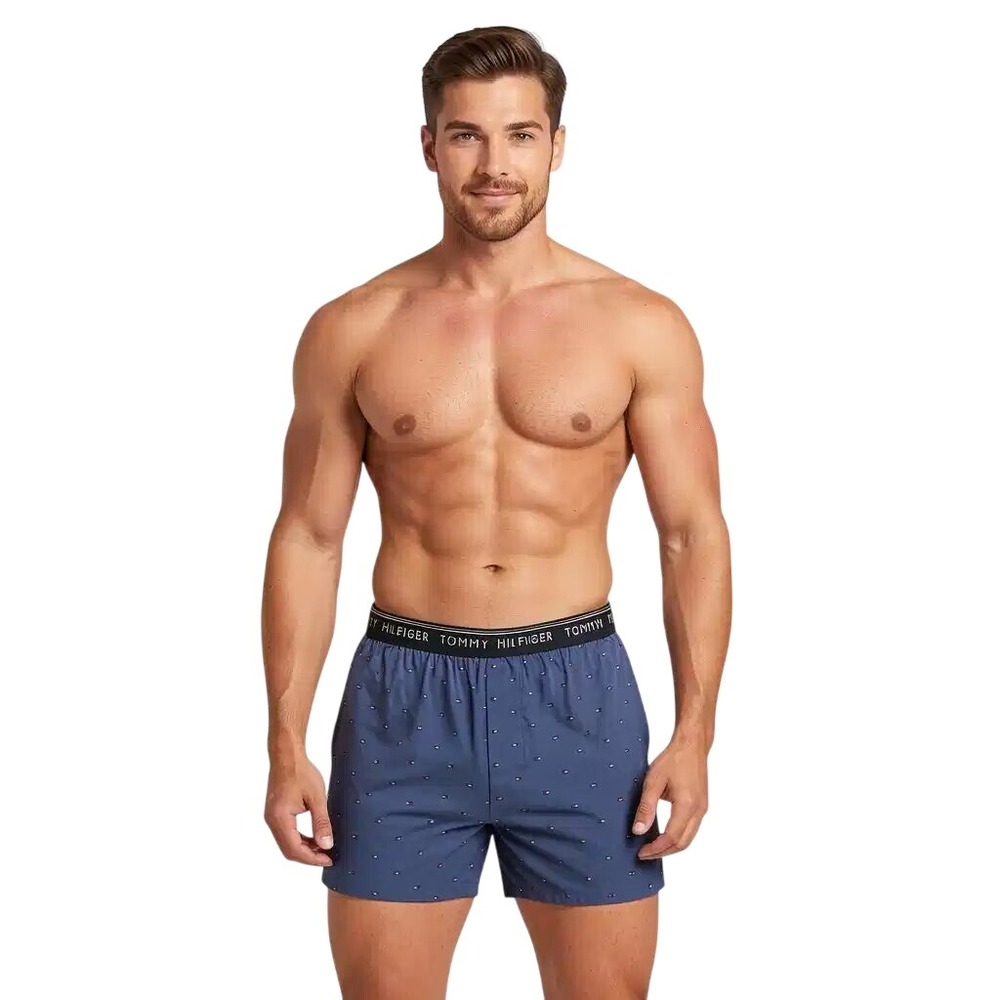 Tommy Hilfiger Mens Woven Cotton Boxer Shorts Blue Flag Logo md NWT